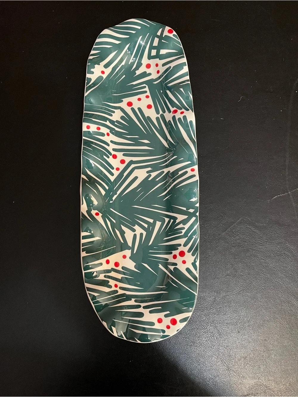 Coton Colors Green Palm Leaf & Red Dot Holiday Serving Platter-New
